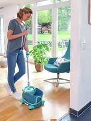 Load image into Gallery viewer, Leifheit Clean Twist Disc Mop Ergo Mobile Set, Moisture Controlled Spin, Wheeled Bucket, Faster Cleaning, Easy-Steer Micro Fibre 33cm Head with 360° Joint,Turquoise,46,6 x 26,5 x 26cm